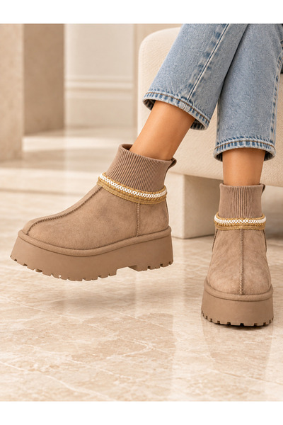 PREMIO PRIVE BRAND Ghete Dama din Piele Ecologica Intoarsa Crem Cod: VL258P (...