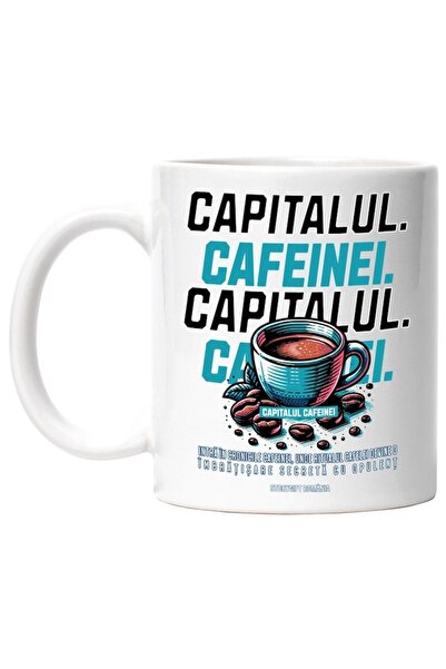 INOVATIX Cana alba personalizata,Capitalul Cafeinei ceasca de cafea albastra ...