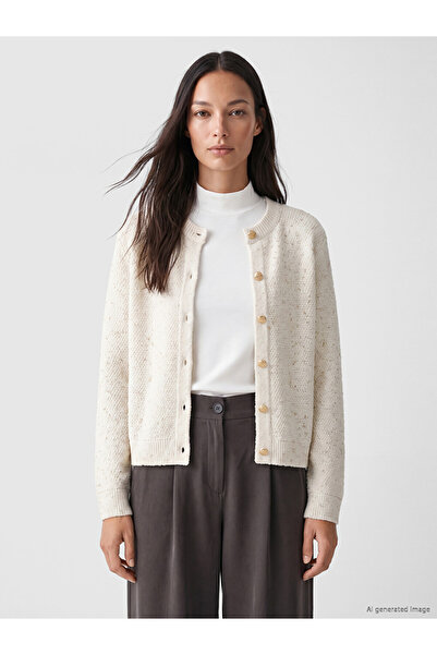 LC Waikiki Beige Crew Neck Women's Knitwear Cardigan