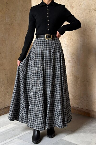 fayaboutique.com Siyah Minia Ekose Etek