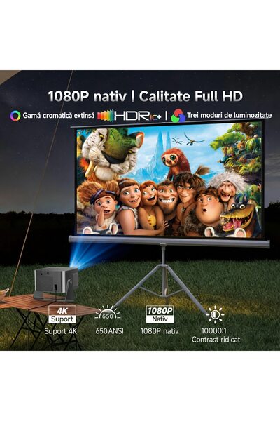 Magcubic Proiector inteligent HY350GT, Google TV, Full HD 1080P nativ, suport 4K, 650 ANSI, autofocus, corecție automată a trapezului, Wi-Fi Dual Band, Bluetooth 5.4, difuzor de 15W, 40-140 inch