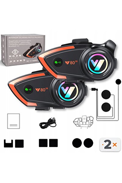 HORN Set interfon motocicletă V80 2× Bluetooth 5.3 Asistent vocal polonez 1000m