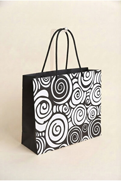 CREAPACK Özel Spiral Tasarım Hediye Poşeti, Premium Karton Çanta, Siyah Beyaz...