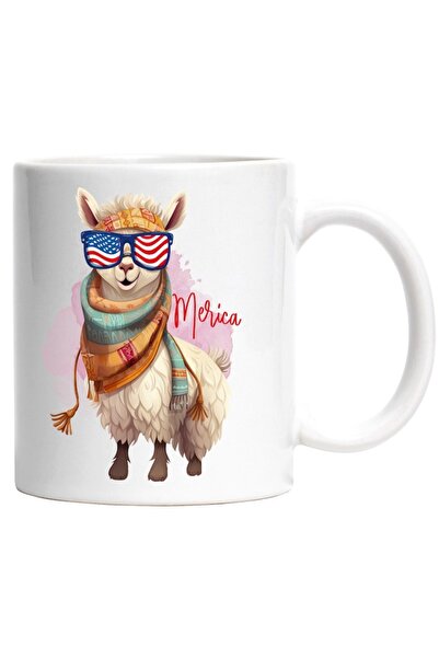 INOVATIX Cana alba personalizata,lama Merica,America,ochelari cu steagul amer...