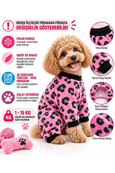 DOGİ&DOG Küçük Irk Pink Leopar Polar Köpek Tulumu Köpek Kıyafaeti (1-10KG)