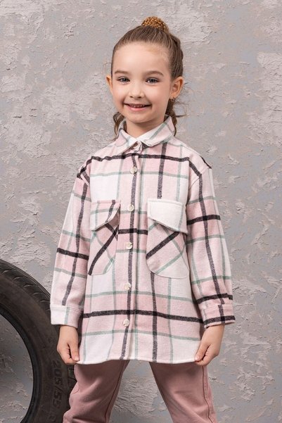 ww waka waka kids store Ekose Desenli Cepli Kız Çocuk Oduncu Gömlek