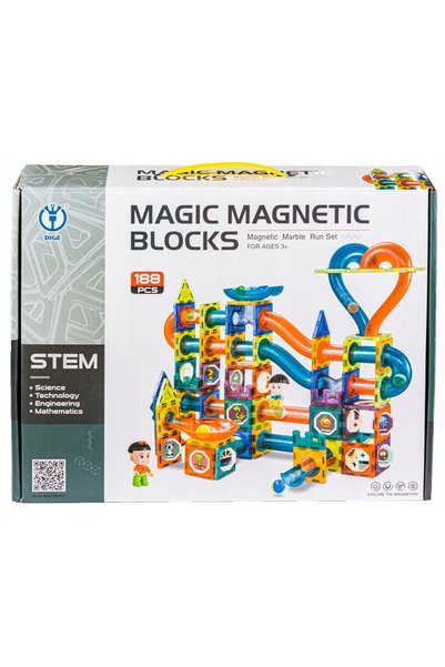 ChRLD Blocuri magnetice, Traseu pentru bile, 188 de piese, Cursă de bile