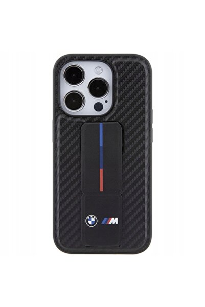 BMW Husă pentru iPhone 15 Pro, din piele, carbon, cu suport