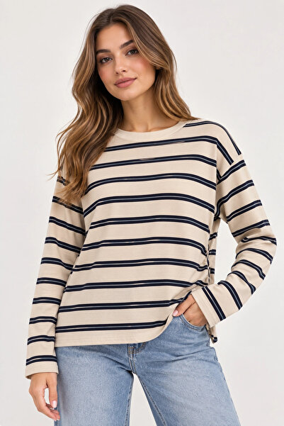 citycenterfashion Γυναικεία μπλούζα με ριγέ λαιμόκοψη και μακριά μανίκια cty-...