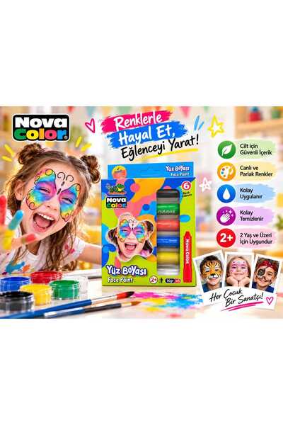 Genel Markalar NOVA COLOR YÜZ BOYASI 6 RENK 16GR*6 - ÇOCUK YÜZ BOYAMA SETİ