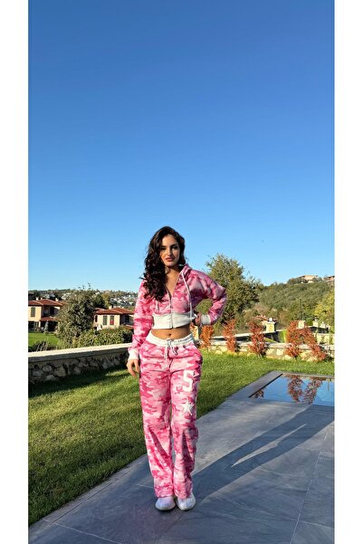 AYŞENUR DİNÇER Kamuflaj Crop Takım Pembe
