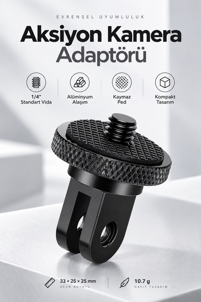 Motobros Aksiyon Kamera Adaptörü 1/4'' Vida Bağlantılı GoPro Tipi Aparat Inst...