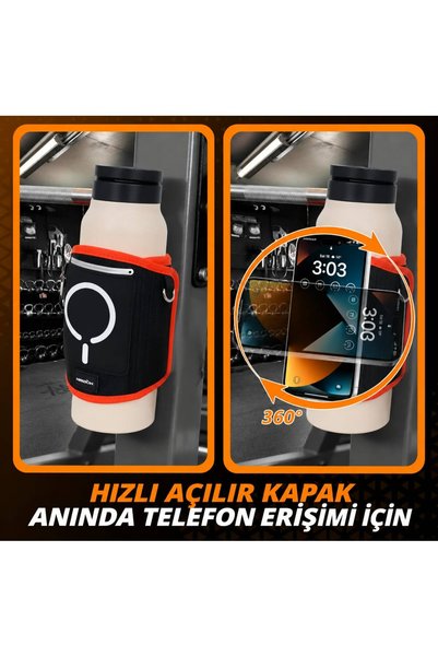 Asfal Spor İçin Magsafe Uyumlu Suluğa Takılabilen Telefon Tutucu Spor Salonu İçin Omuz Askılı ve Anahtarlıklı Suluk Telefon Tutacağı Pembe