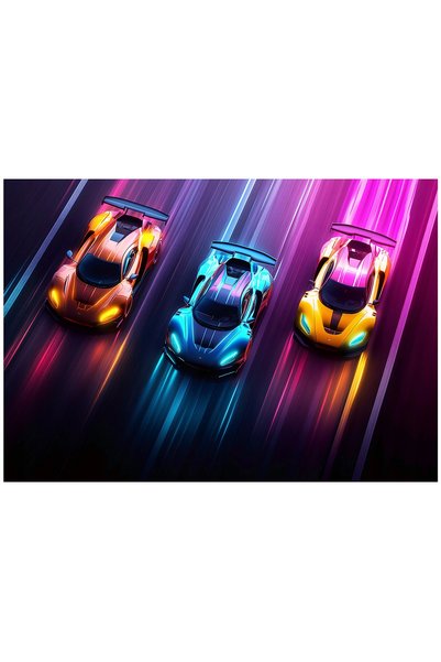Wallarena FOTOTAPET PENTRU COPII MAȘINI DE CURSE TAPET NEON FLIZELINA 400x280