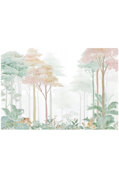 Wallarena FOTOTAPETA ARBORELE VERDE PASTEL PE PERETE DORMITOR SUITĂ DE LOCUIT...