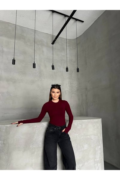 Royteks Fashion Women's Crew Neck Long Sleeve Slim Buzzy Badi Bodysuit with Finger Loop Detail