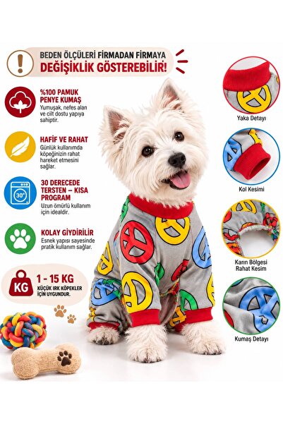 DOGİ&DOG Küçük Irk Peace Köpek Tulumu Köpek Kıyafeti (1-10KG)
