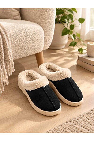 Peluş Ev Terliği İçi Kürklü Sıcak Tabanlı Rahat Kışlık Terlik Kaymaz Taban
