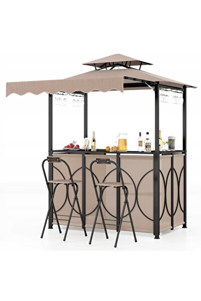 COSTWAY Pavilion grătar cu bar și 2 scaune. Cort de grădină cu copertină.
