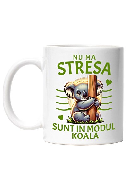 INOVATIX Cana alba personalizata,Urs Koala Timid Ascuns Dupa Trunchi Copac Nu...