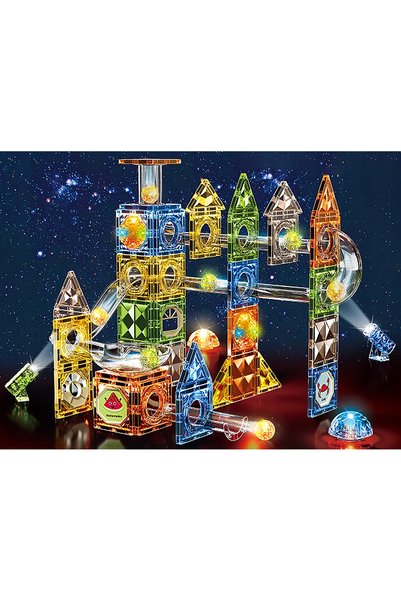 ChRLD Blocuri magnetice de construcție Turn de bile Piese luminoase 105 piese...