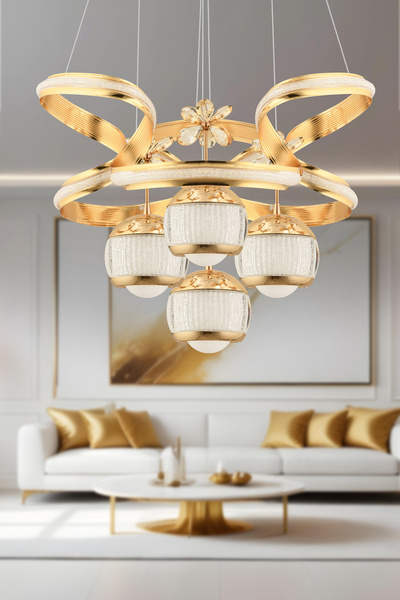 İstanbul Avize Koza 4'lü Gold Kumandalı Led 3 Renk Ledli Modern Avize