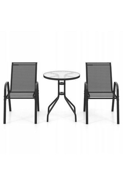 COSTWAY Set mobilier de exterior din 3 piese: Masă de grădină + 2 scaune de g...