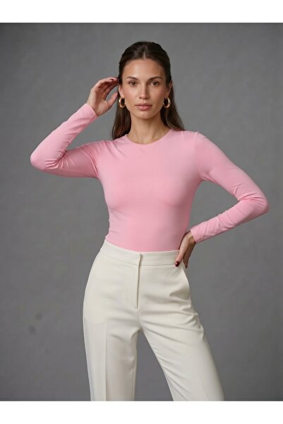 Noe Collection Kadın Uzun Kollu Bisiklet Yaka Çıtçıtlı Slim Fit Esnek Bodysuit