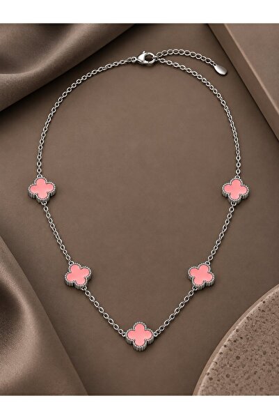 serelya 316L Steel Chain Silver Color Pink Baby Boy Clover Women Necklace