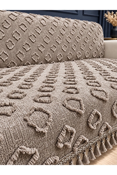 Nest Touch Liva 175x215 cm Kaymaz Bohem Sakallı Koltuk Örtüsü – Püsküllü, Kab...