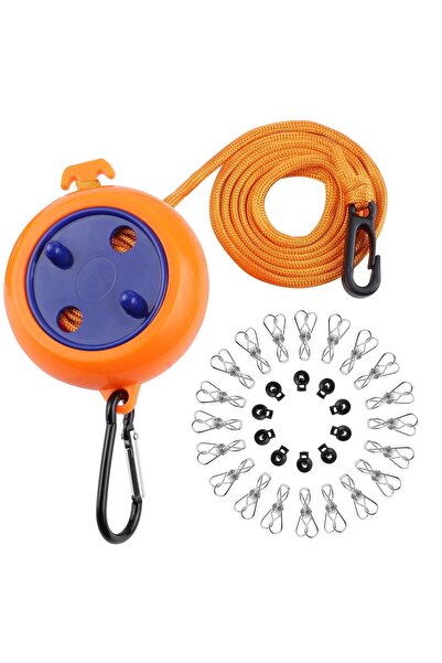 Generic Brand Frânghie de rufe de călătorie, retractabilă, cu 10 bucle de agă...