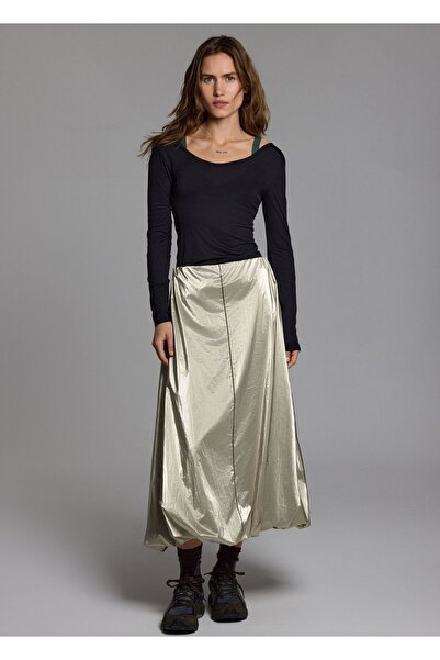 y.orstruly PUFF SKIRT - METALLIC GOLD - KADIN GOLD PARLAK BÜZGÜLÜ BALON ETEK