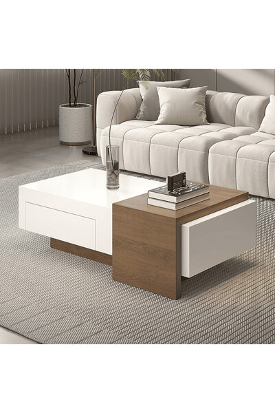 kold concept SHP2478 Beyaz ve Ceviz Açılabilir Dikdörtgen Sehpa