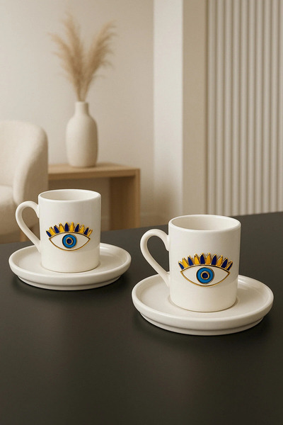 YzHome 2-Piece Porcelain Evil Eye Coffee Cup Set Presentation Cup 100ml