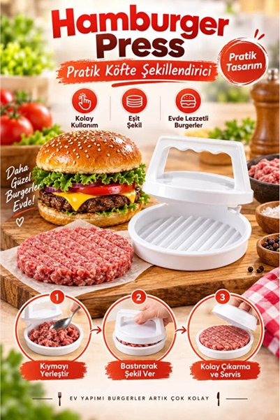 TUMU LIFE Hamburger Köfte Kalıbı Press Aparatı | Pratik Köfte Şekillendirici ...
