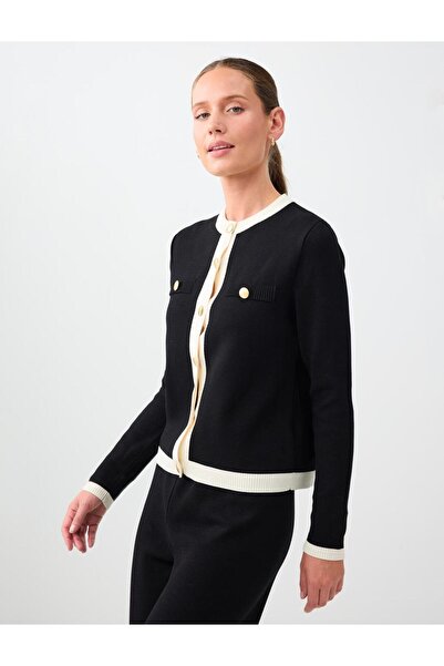 Jimmy Key Black Button Detailed Round Neck Long Sleeve Knitwear Cardigan