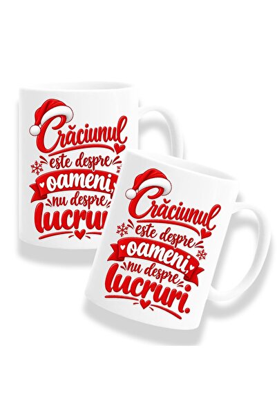 OEM Set de 2 căni cu mesajul: „Crăciunul este despre oameni, nu despre lucrur...
