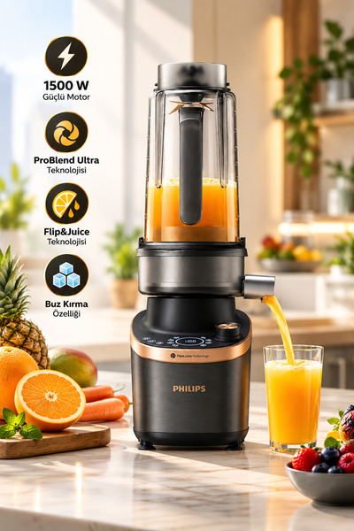 Philips Flip&Juice 1500W Blender ve Meyve Sıkacağı + Mutfak Tartısı Hediyeli