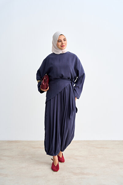 LOCCO Women's Cape Detailed Elastic Waist Suit Navy Blue