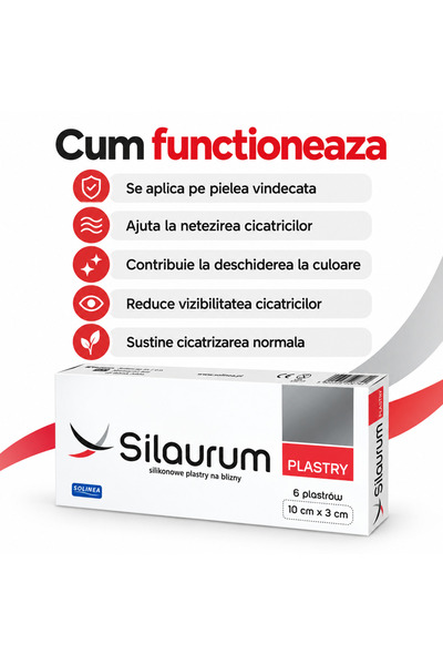 Solinea Plasturi Silaurum, dispozitiv medical, din silicon, pentru cicatrici postoperatorii, postacneice, posttraumatice si dupa arsuri