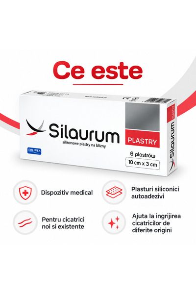 Solinea Plasturi Silaurum, dispozitiv medical, din silicon, pentru cicatrici postoperatorii, postacneice, posttraumatice si dupa arsuri