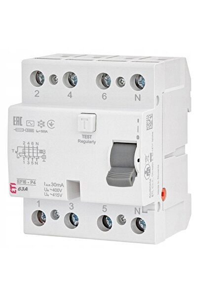 Eti Întrerupător diferențial de curent - 6 kA EFI6-P4 A 63/0.03