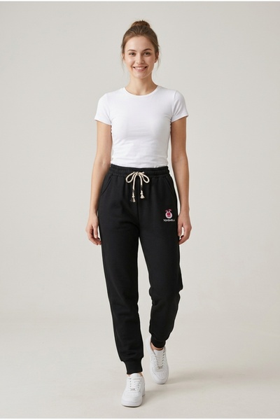 OEM Pantaloni sport joggery de dama cu talie inalta, snur ajustabil si detali...