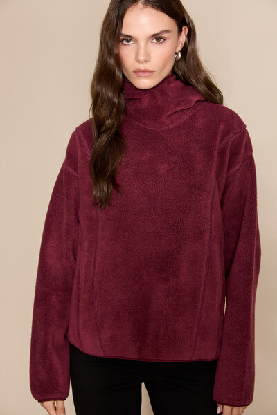 GRIMELANGE Crans Women's Hooded Fleece Claret Red Sweatshirt