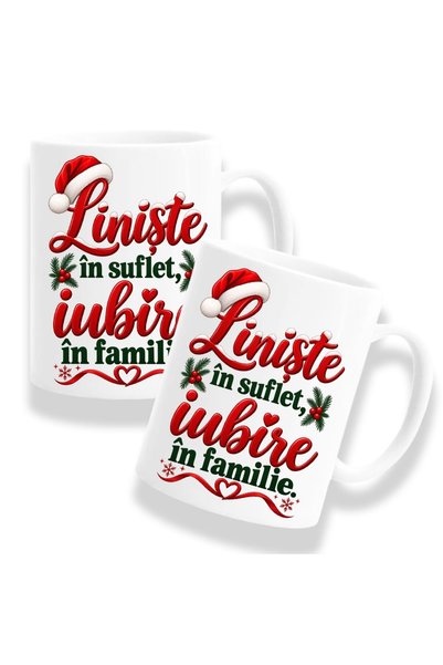 OEM Set de 2 căni cu mesaj: „Pace în suflet, dragoste în familie.” '', alb, 3...