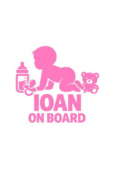 OEM Autocolant auto  "Ioan la bord ", 10cm, Roz