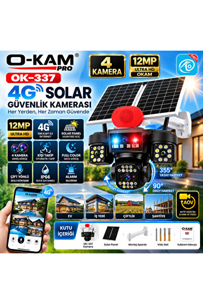 O-KAM PRO O-kam 337 premium 12MP Solar sim kartlı güvenlik kamerası