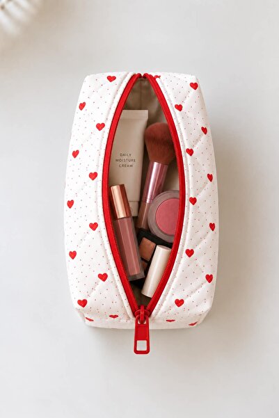 BagsMadame Heart Patterned Makeup Bag 17X14 cm Medium Size