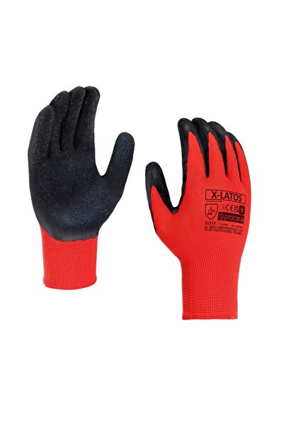 OEM Manusi de protectie X-LATOS, latex + poliester, negru + rosu, marimea 9