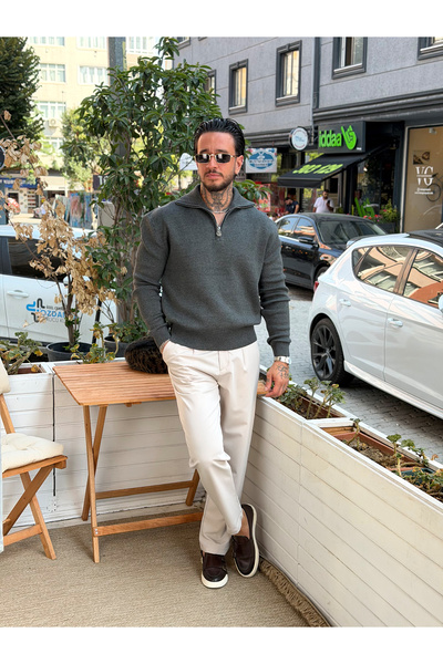 manch collection Giesto Yarım Fermuarlı Örme Sweatshirt Antrasit